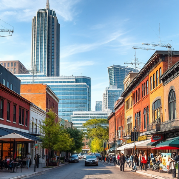 AT&T Coverage, Stores & Plans in Central Minneapolis, MN 55402 A vibrant street scene in Central Minneapolis (ZIP 55402), featuring the historic IDS Center towering in the background, with murals depicting local history and