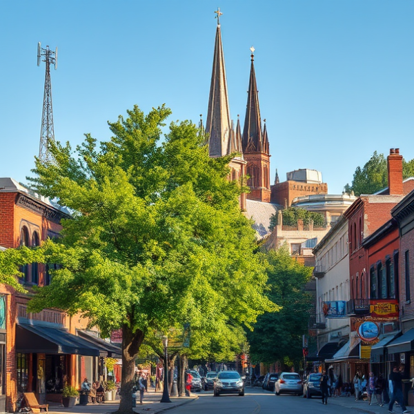 AT&T Coverage, Stores & Plans in Central Minneapolis, MN 55474 A vibrant street scene in Central Minneapolis, MN 55474, showcasing a lively urban neighborhood with murals adorning brick walls, depicting local history and ar