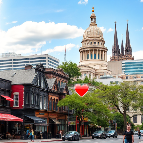AT&T Coverage, Stores & Plans in Civic District, Austin TX 78701 A vibrant street scene in Austin's Civic District (78701), showcasing the historic Texas State Capitol towering in the background amidst modern glass office bui