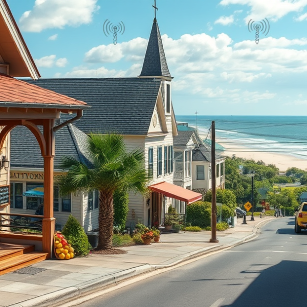 AT&T Coverage, Stores & Plans in Colonial Townhouse, Daytona Beach FL 32121 A realistic street scene in Colonial Townhouse, Daytona Beach, FL 32121, capturing the charming historic neighborhood with its distinctive early 20th-century ar