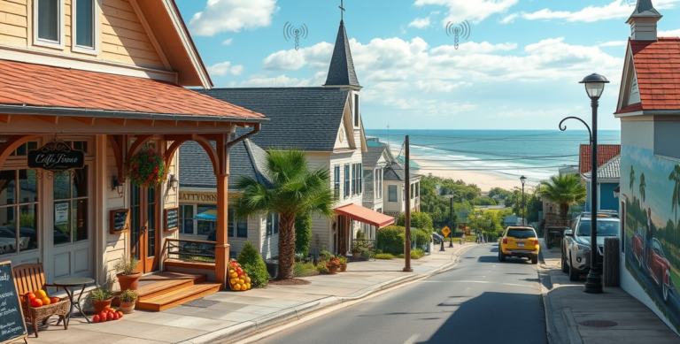 A realistic street scene in Colonial Townhouse, Daytona Beach, FL 32121, capturing the charming historic neighborhood with its distinctive early 20th-century ar