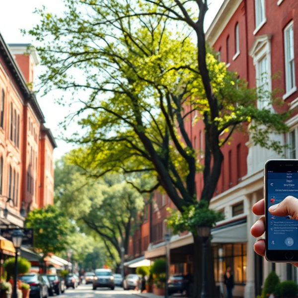 AT&T Coverage, Stores & Plans in Connecticut Ave/ K Street, Washington DC 20091 A lively street scene along Connecticut Avenue near K Street in Washington, D.C., neighborhood 20091, showing a vibrant mix of historic brick rowhouses with orn