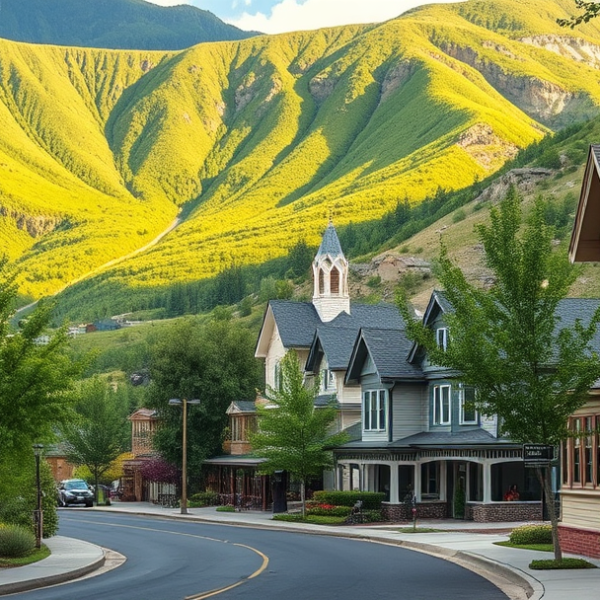 T-Mobile Plans, Coverage & Stores in Emigration Canyon, Salt Lake City UT 84108 A realistic, aspirational street scene in Emigration Canyon, Salt Lake City, UT 84108, showcasing lush green canyon walls rising in the background and a winding