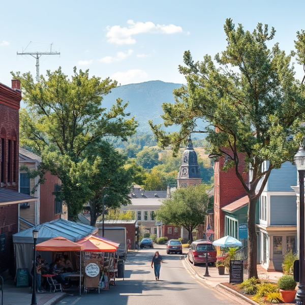 AT&T Coverage, Stores & Plans in Gantt, Greenville SC 29612 A realistic, aspirational street scene in Gantt, Greenville, SC (29612), featuring vibrant neighborhood murals depicting local history and community spirit, wit