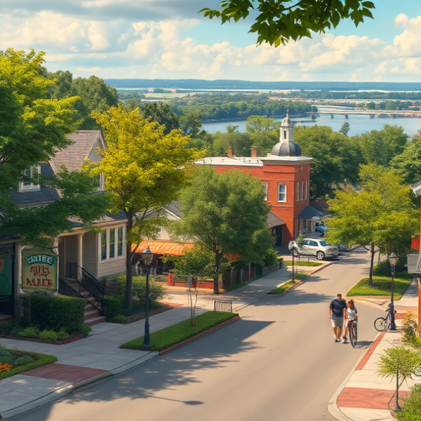 T-Mobile Plans, Coverage & Stores in Kirby Trace, Memphis TN 38119 A realistic yet aspirational street scene in Kirby Trace, Memphis, TN 38119, showcasing lush greenery and scenic views of the nearby Mississippi River in the di