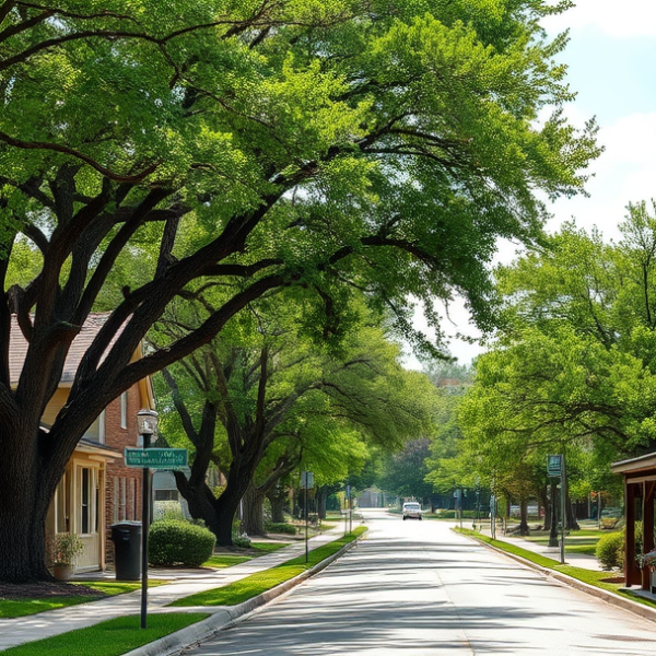 T-Mobile Plans, Coverage & Stores in Klein, Spring TX 77379 A vibrant neighborhood street in Klein, Spring, TX 77379, featuring lush greenery and mature oak and pecan trees lining the sidewalks, with charming suburban ho
