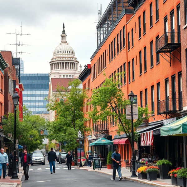 T-Mobile Plans, Coverage & Stores in North Capitol Street, Washington DC 20404 A vibrant street scene along North Capitol Street in Washington, DC (20404), showcasing a mix of historic rowhouses with ornate brick facades and modern apartme
