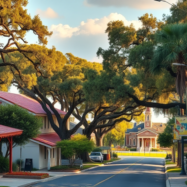 AT&T Coverage, Stores & Plans in PT CHARLOTTE, Port Charlotte FL 33954 A realistic street scene in Port Charlotte, FL 33954, showcasing a vibrant neighborhood with lush tropical landscaping and mature oak trees draping the streets,
