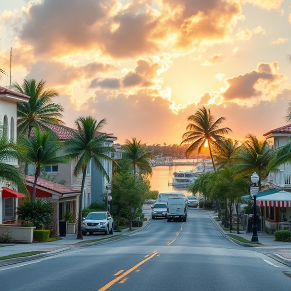 AT&T Coverage, Stores & Plans in Sea Ranch Lakes, Fort Lauderdale FL 33308 A realistic street scene in Sea Ranch Lakes, Fort Lauderdale, FL (33308), showcasing a tranquil residential neighborhood with lush tropical landscaping and pict