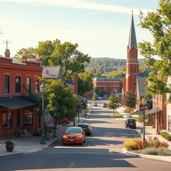 AT&T Coverage, Stores & Plans in Southwest Lincoln, NE 68512 A realistic street scene in Southwest Lincoln, NE 68512, showcasing a vibrant neighborhood with murals depicting local history and community spirit on brick wal