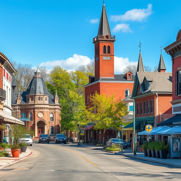 AT&T Coverage, Stores & Plans in Springfield Township, Springfield MO 65897 A vibrant springtime street scene in Springfield Township, Springfield, MO (65897), featuring a charming neighborhood with colorful murals depicting local histo