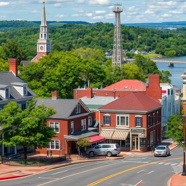 T-Mobile Plans, Coverage & Stores in Tiverton, Fall River MA 02721 A vibrant neighborhood scene in Tiverton, Fall River, MA (02721), showcasing the historic and picturesque Main Road with its charming blend of architectural sty