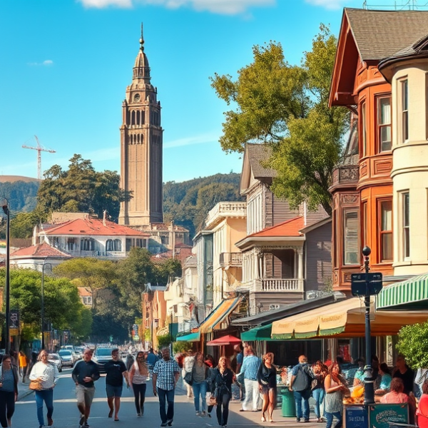 T-Mobile Plans, Coverage & Stores in University of California, Berkeley CA 94720 A vibrant street scene in Berkeley, CA 94720, showcasing the lively neighborhood near UC Berkeley campus. In the foreground, diverse pedestrians stroll past ico