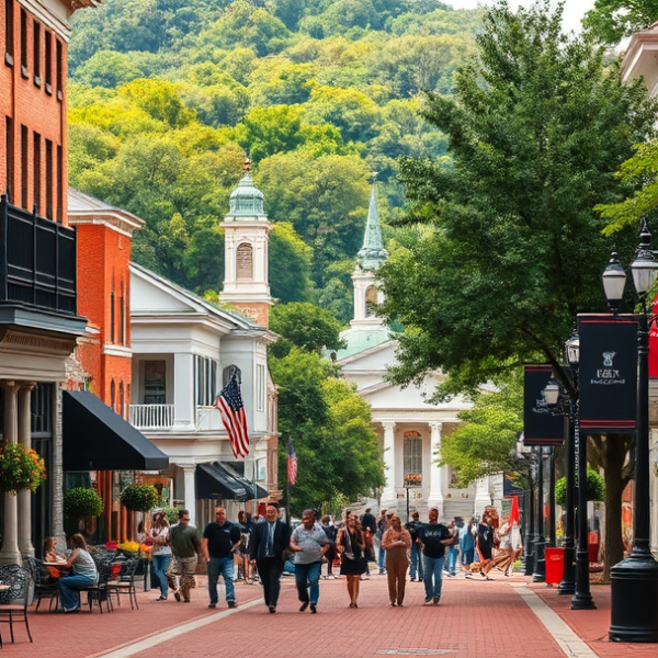AT&T Coverage, Stores & Plans in University of Georgia, Athens GA 30604 A vibrant street scene in Athens, GA 30604, showcasing the University of Georgia neighborhood. Bustling sidewalk cafes with wrought-iron tables, locals browsing