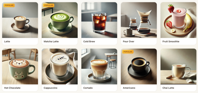 A sampling of coffees available at US Mobile's office cafe