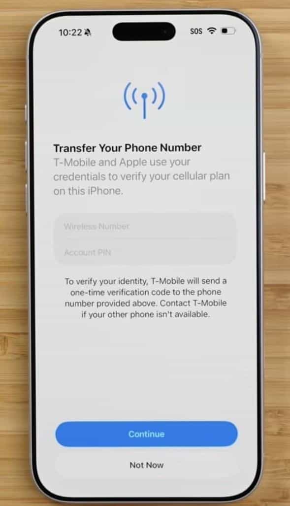 Same screen after tapping continue again, now showing a not now option below continue.