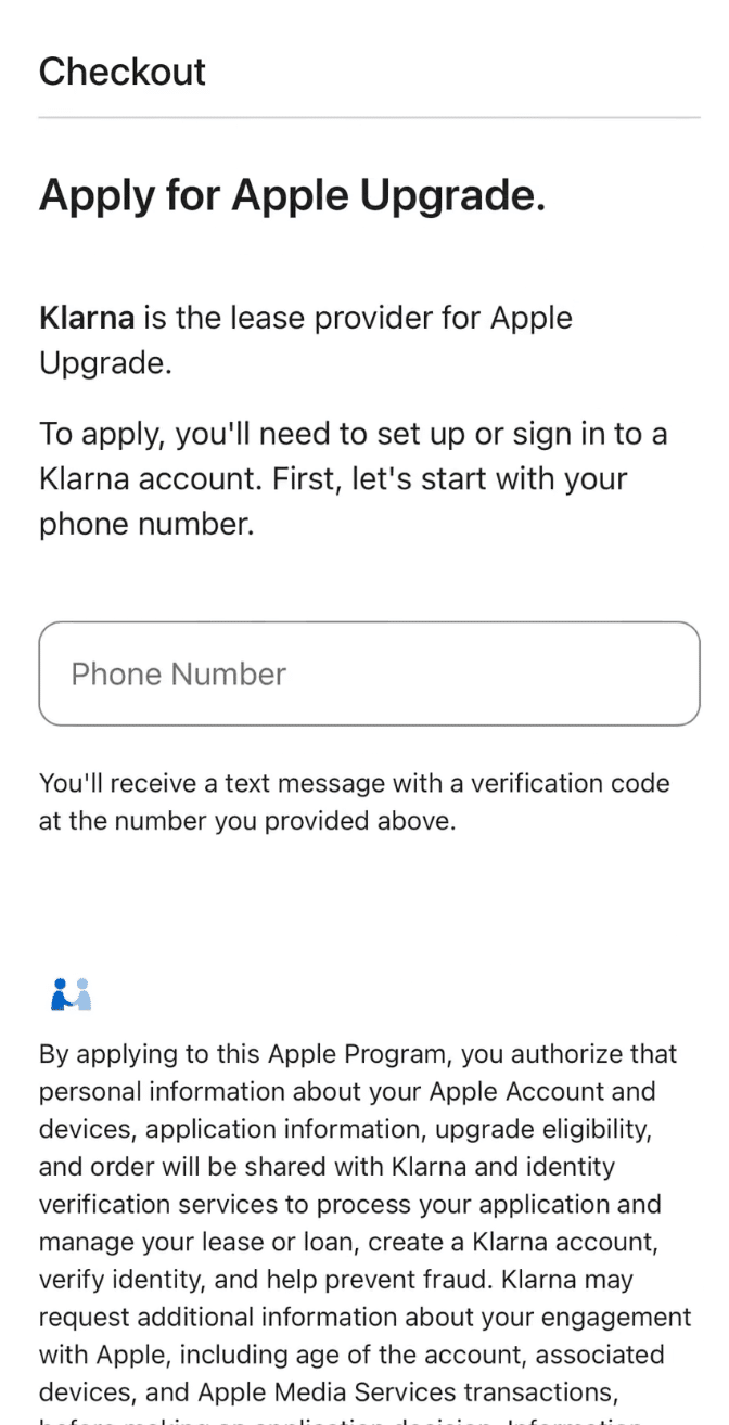Klarna handles the apple upgrade application.