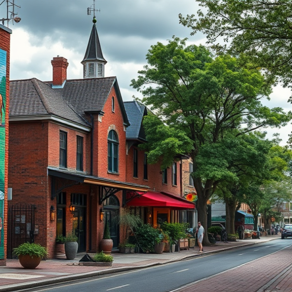 AT&T Coverage, Stores & Plans in Blair Villa/Poole Creek, Atlanta GA 30354 A vibrant street scene in Blair Villa/Poole Creek, Atlanta, GA 30354, featuring colorful murals depicting local history and community life on brick walls, with